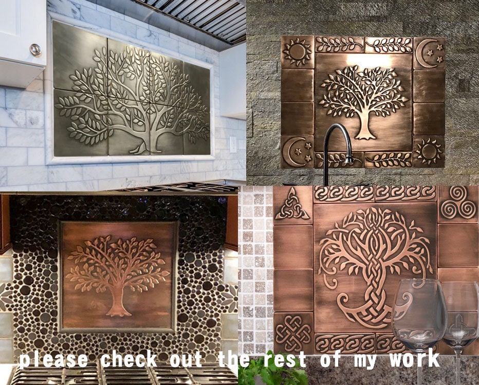 Celtyckie Drzewo Życia - Zestaw 9 Płytek – metalowy dekor ścienny nad kuchenką