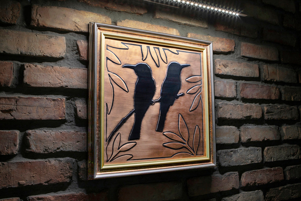 Birds on the branch framed in a beautiful, unique  wooden frame. Handmade - 100% Copper and wood __etsy:2489898267
