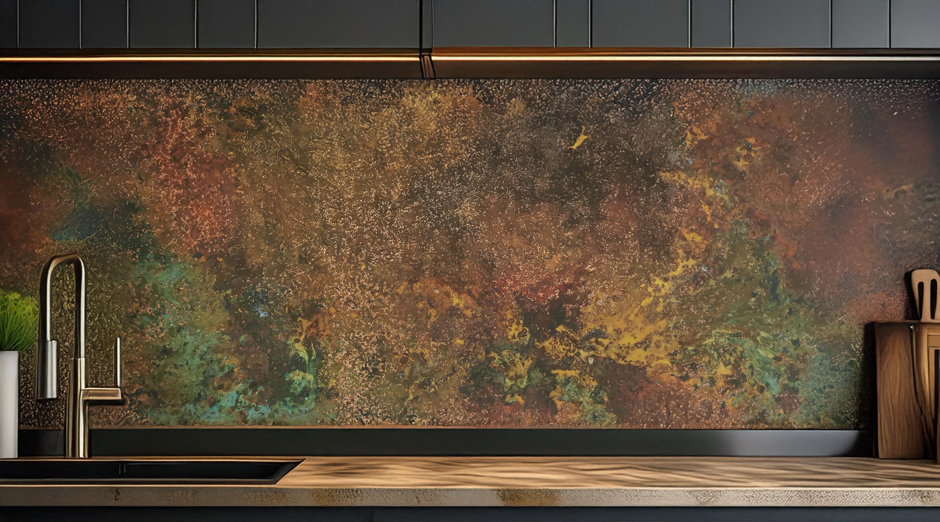 Savage Copper Bloom – artystyczny panel miedziany przy kominku