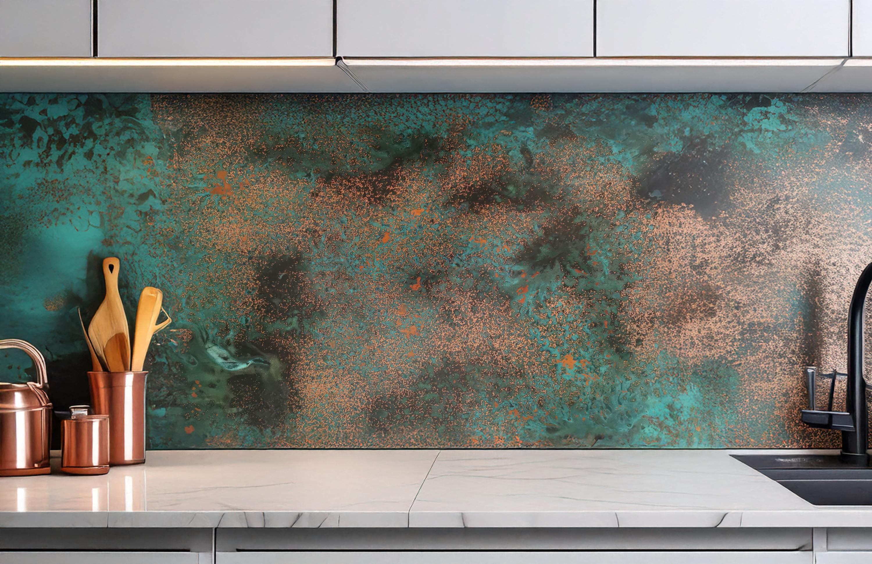 Copper backsplash panel Obsidian Copper Mist handmade in Poland