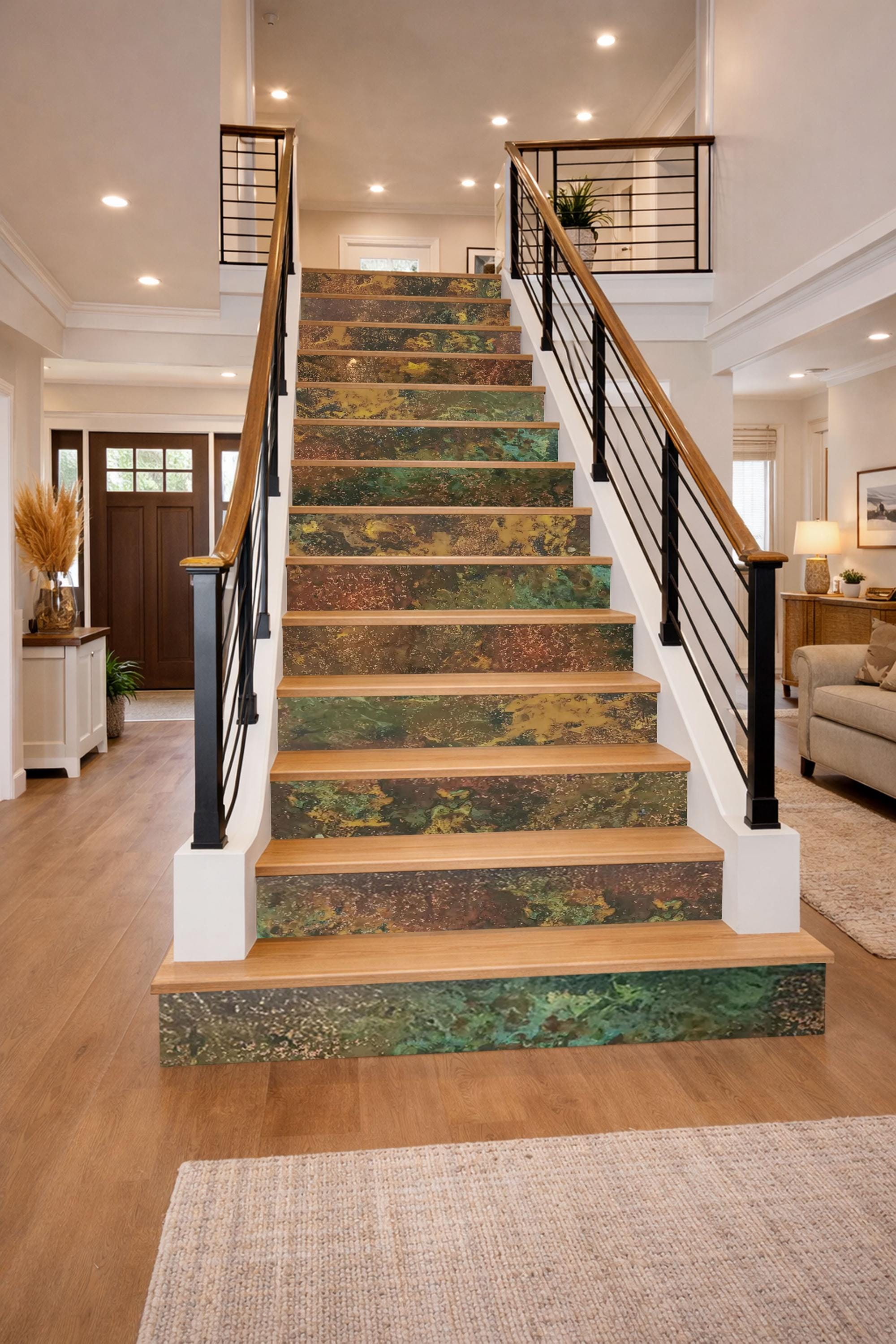 Elegant Real Metal Stair Risers – Handcrafted Copper, Brass or Stainless Steel – Patinated Surface – Decorative Stair Accents – Easy Install