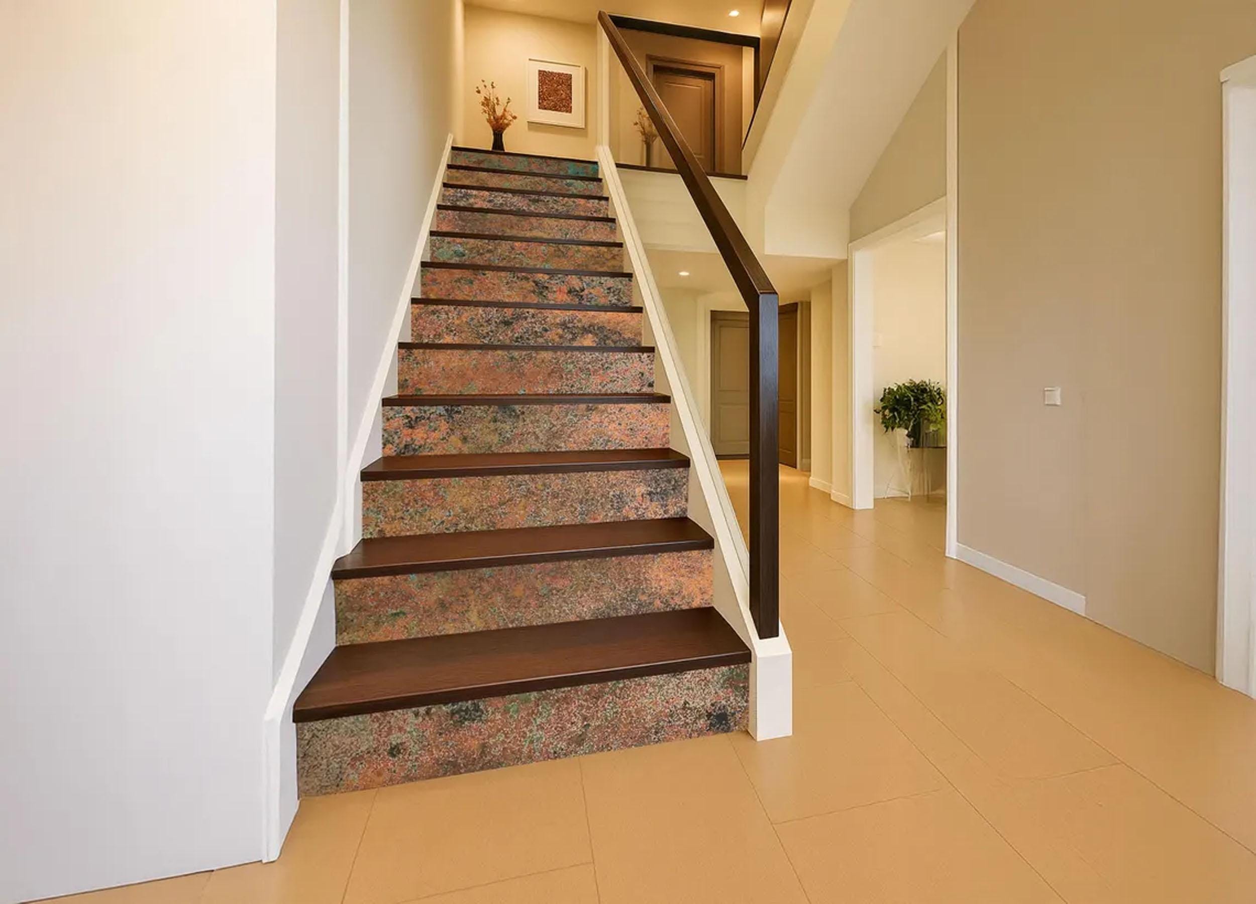 Elegant Real Metal Stair Risers – Handcrafted Copper, Brass or Stainless Steel – Patinated Surface – Decorative Stair Accents – Easy Install