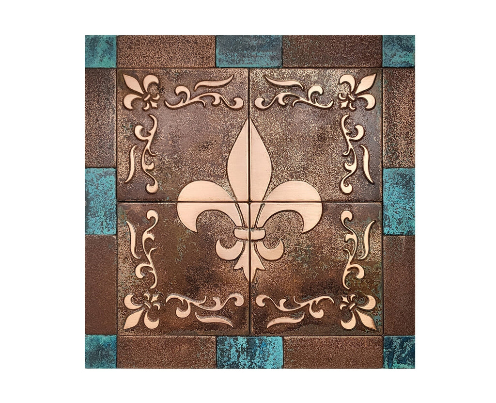Fleur de Lis – Kafle artystyczne z metalu – ręcznie robiony panel dekoracyjny z metalu