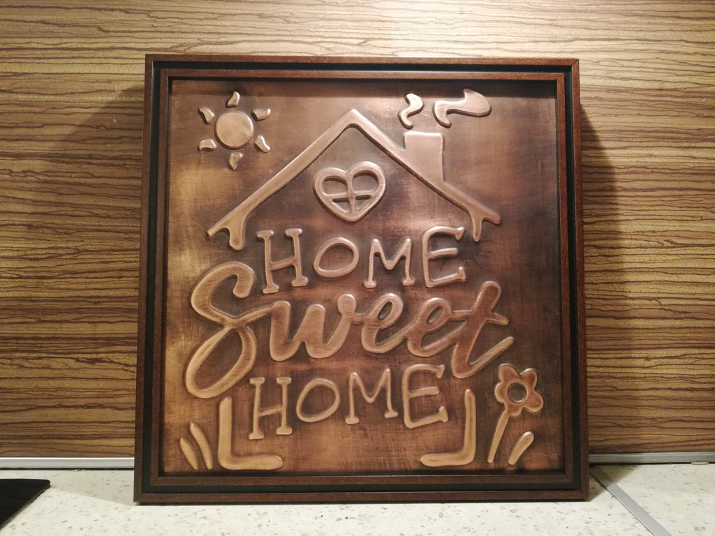 Home Sweet Home,  100% Copper HANDMADE, metal wall ART in WOODEN frame __etsy:1811271961