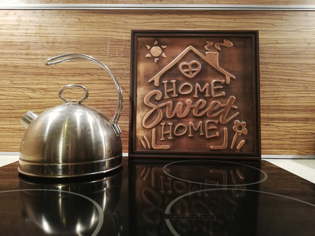 Home Sweet Home,  100% Copper HANDMADE, metal wall ART in WOODEN frame __etsy:1811272313