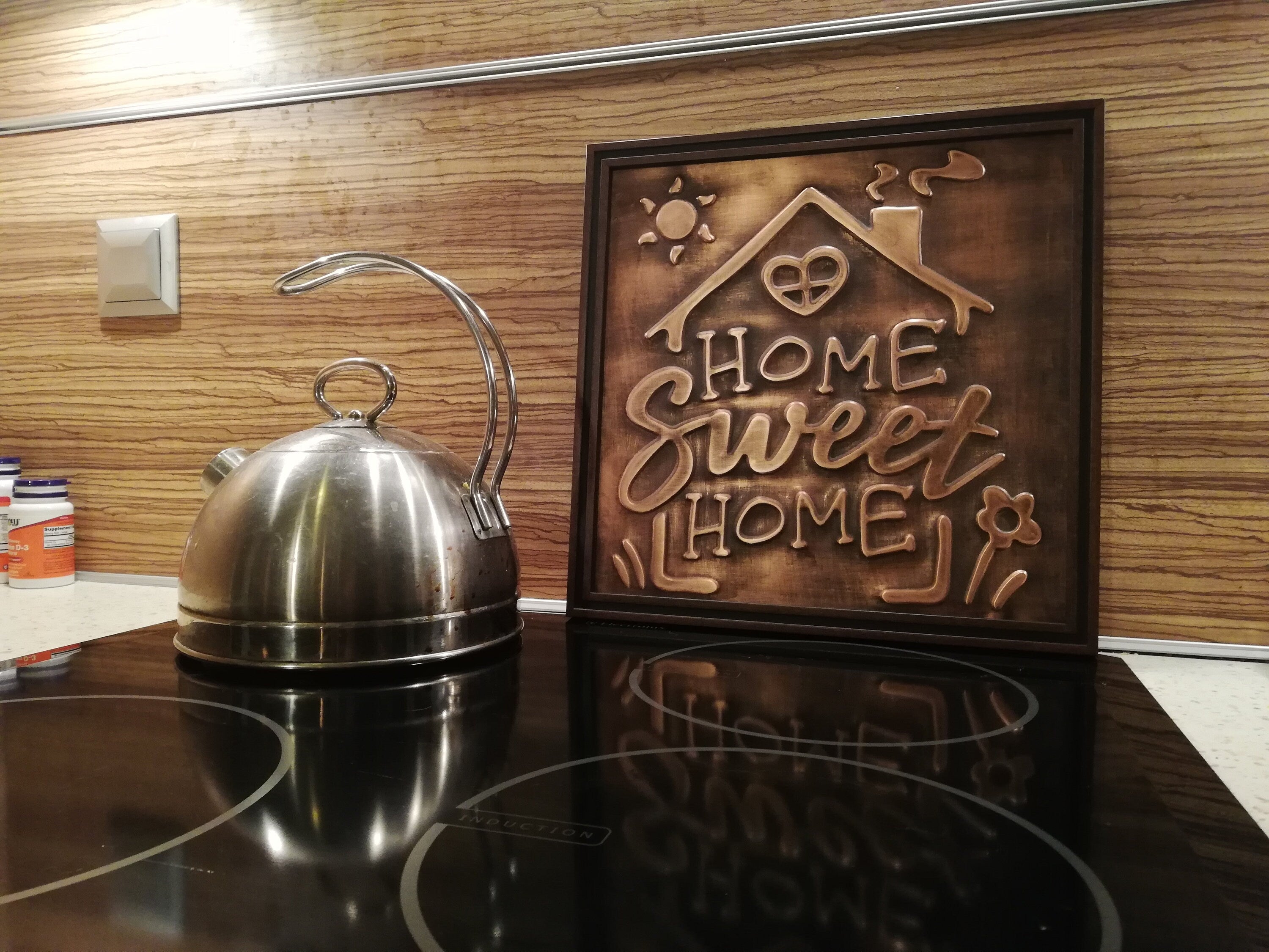 Home Sweet Home,  100% Copper HANDMADE, metal wall ART in WOODEN frame __etsy:1763818392