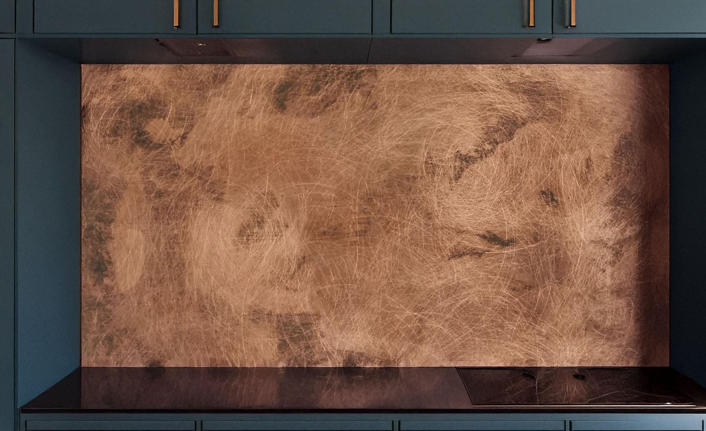 Real Copper Backsplash Panel – Copper Storm - Handmade Patina Metal Wall Art – Modern Rustic Accent for Kitchen & Home