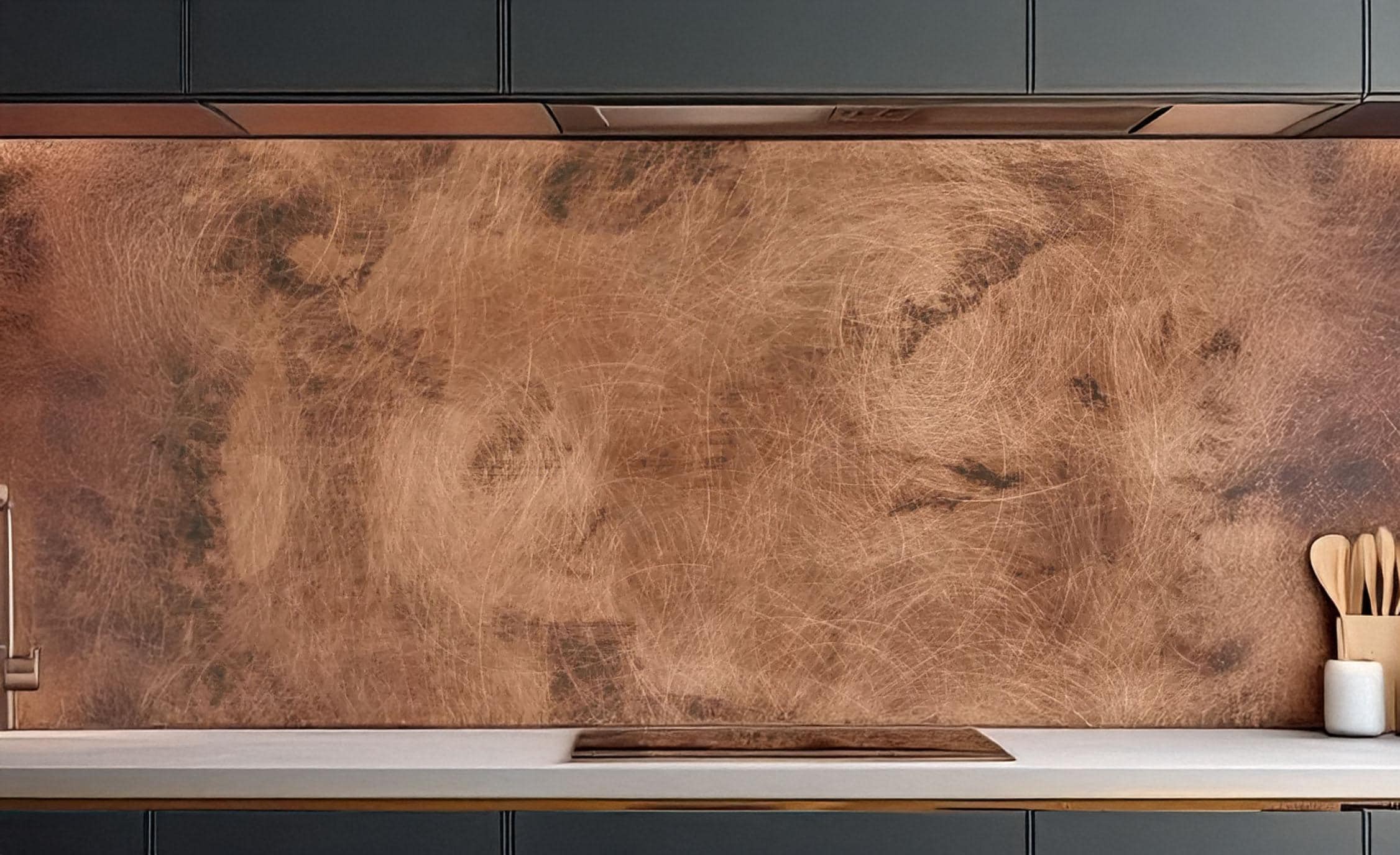 Real Copper Backsplash Panel – Copper Storm - Handmade Patina Metal Wall Art – Modern Rustic Accent for Kitchen & Home