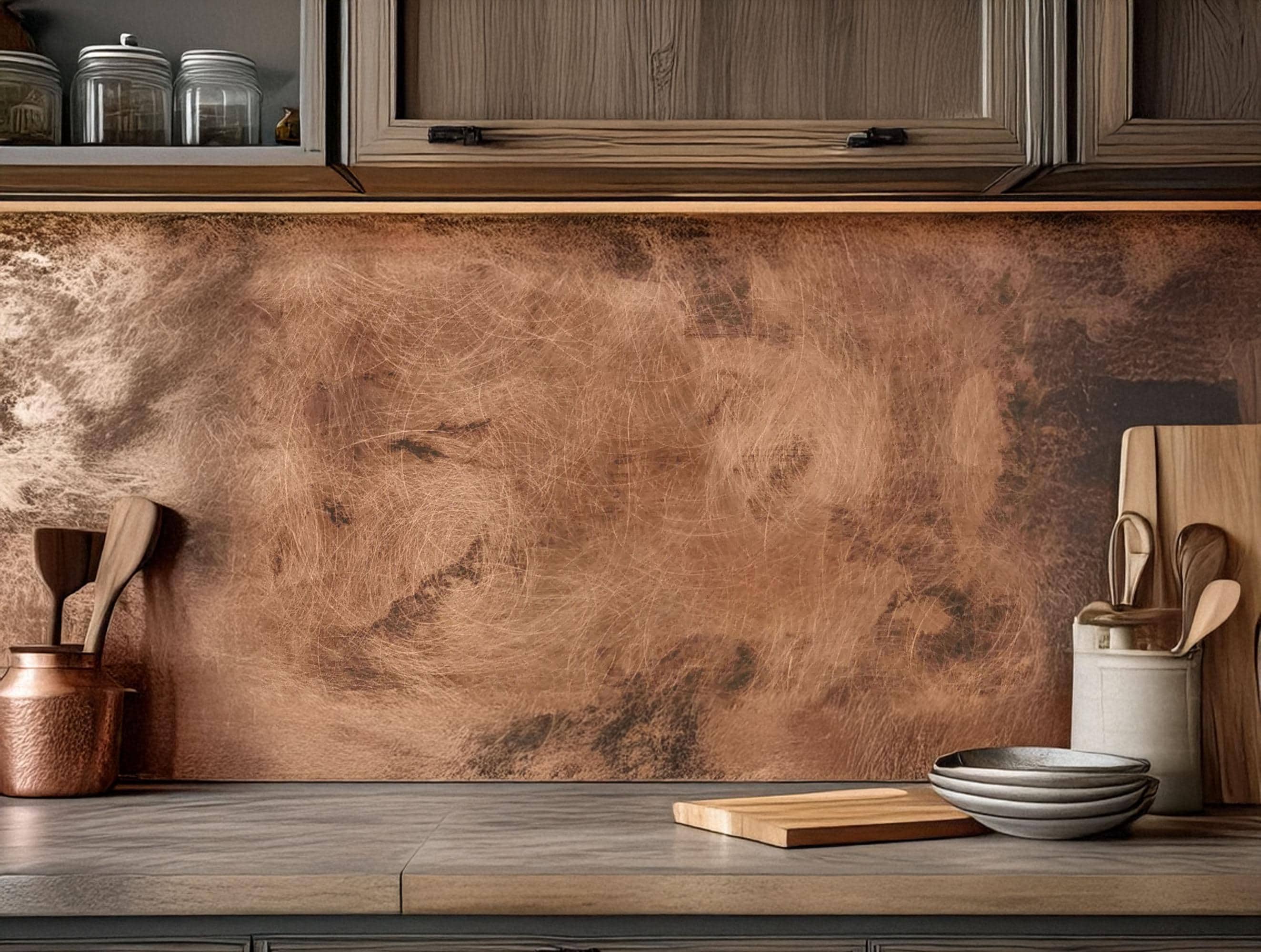 Real Copper Backsplash Panel – Copper Storm - Handmade Patina Metal Wall Art – Modern Rustic Accent for Kitchen & Home