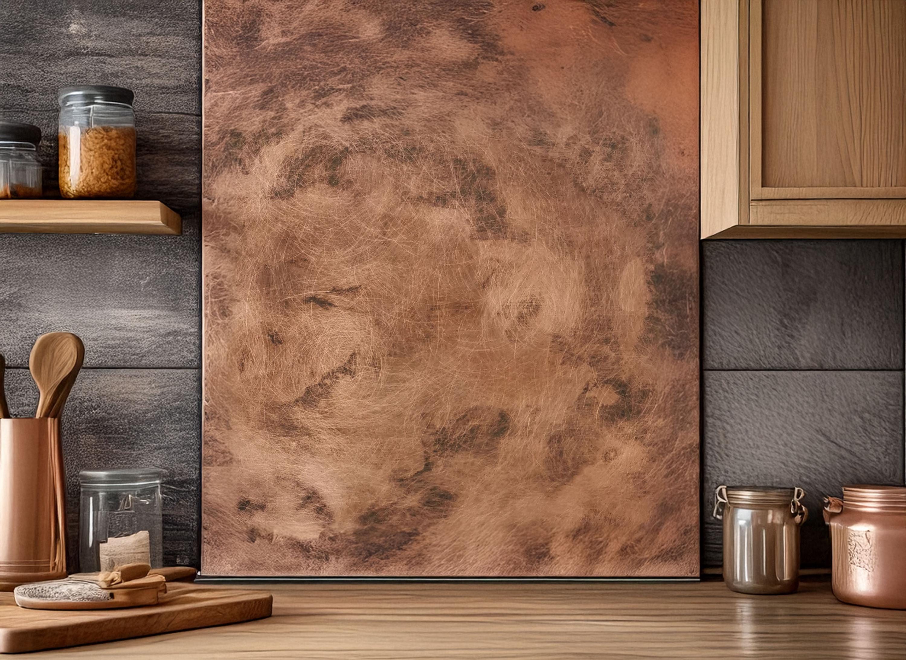 Real Copper Backsplash Panel – Copper Storm - Handmade Patina Metal Wall Art – Modern Rustic Accent for Kitchen & Home