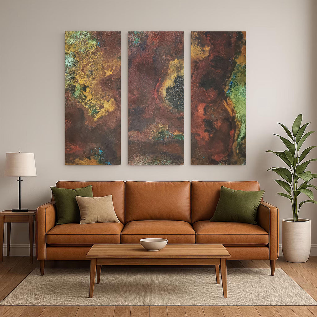 Real Copper Wall Art – 3 Panel Metal Artwork – Savage Copper Bloom – Modern Abstract Triptych – Handmade Rustic Decor