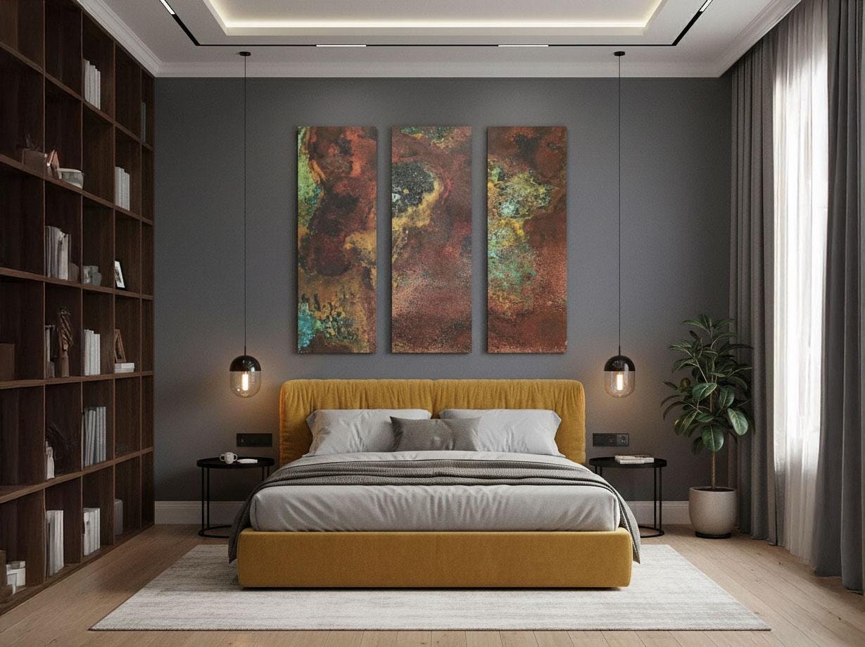 Real Copper Wall Art – 3 Panel Metal Artwork – Savage Copper Bloom – Modern Abstract Triptych – Handmade Rustic Decor
