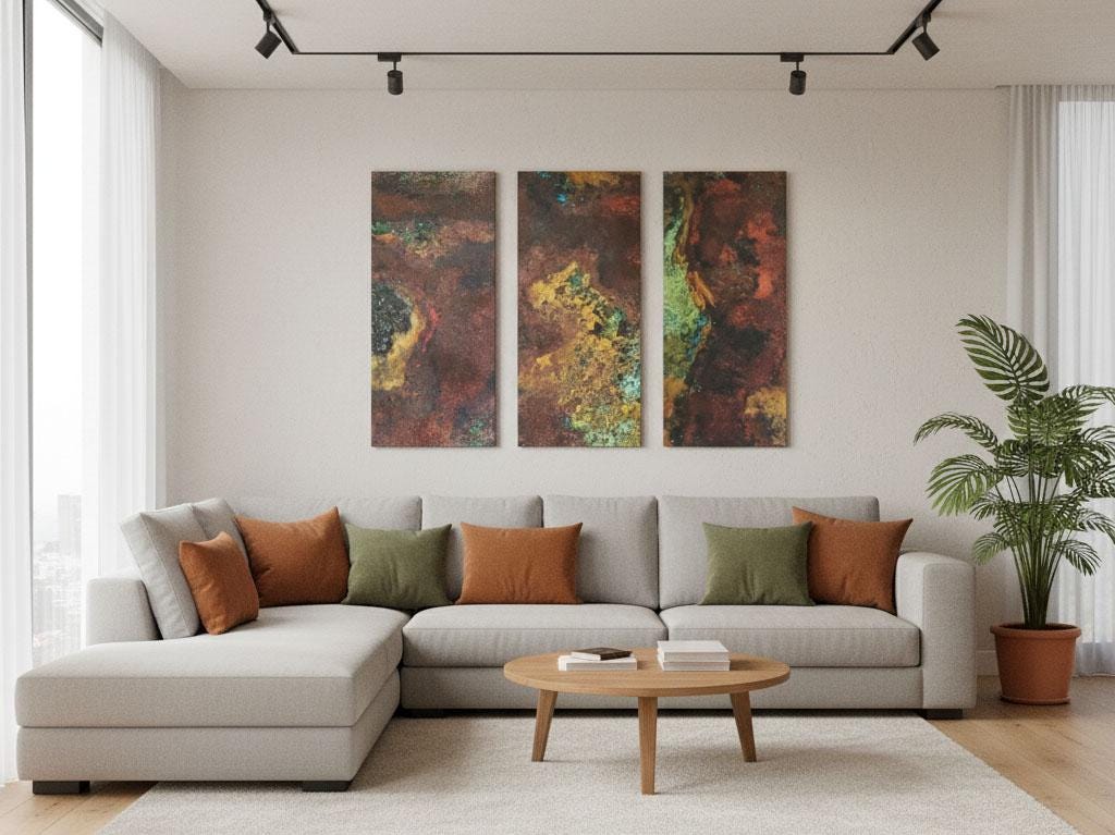 Real Copper Wall Art – 3 Panel Metal Artwork – Savage Copper Bloom – Modern Abstract Triptych – Handmade Rustic Decor