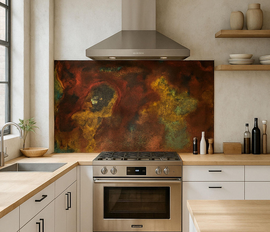 Real Copper Wall Panel – Savage Copper Bloom – Handmade Patina Metal Art – Rustic Modern Decor for Kitchens & Interiors