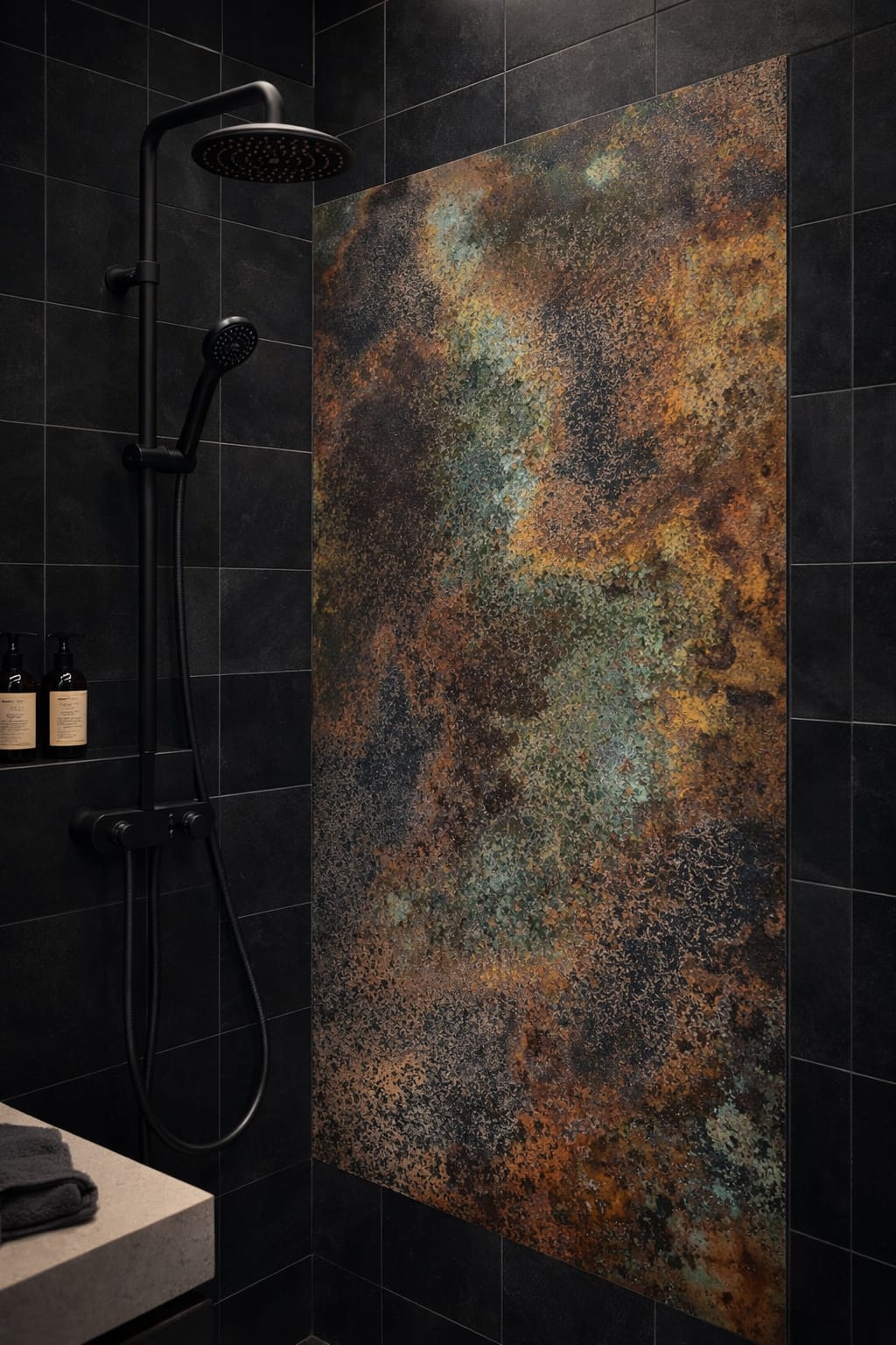 Panel prysznicowy z prawdziwej miedzi Savage Copper Bloom w strefie mokrej