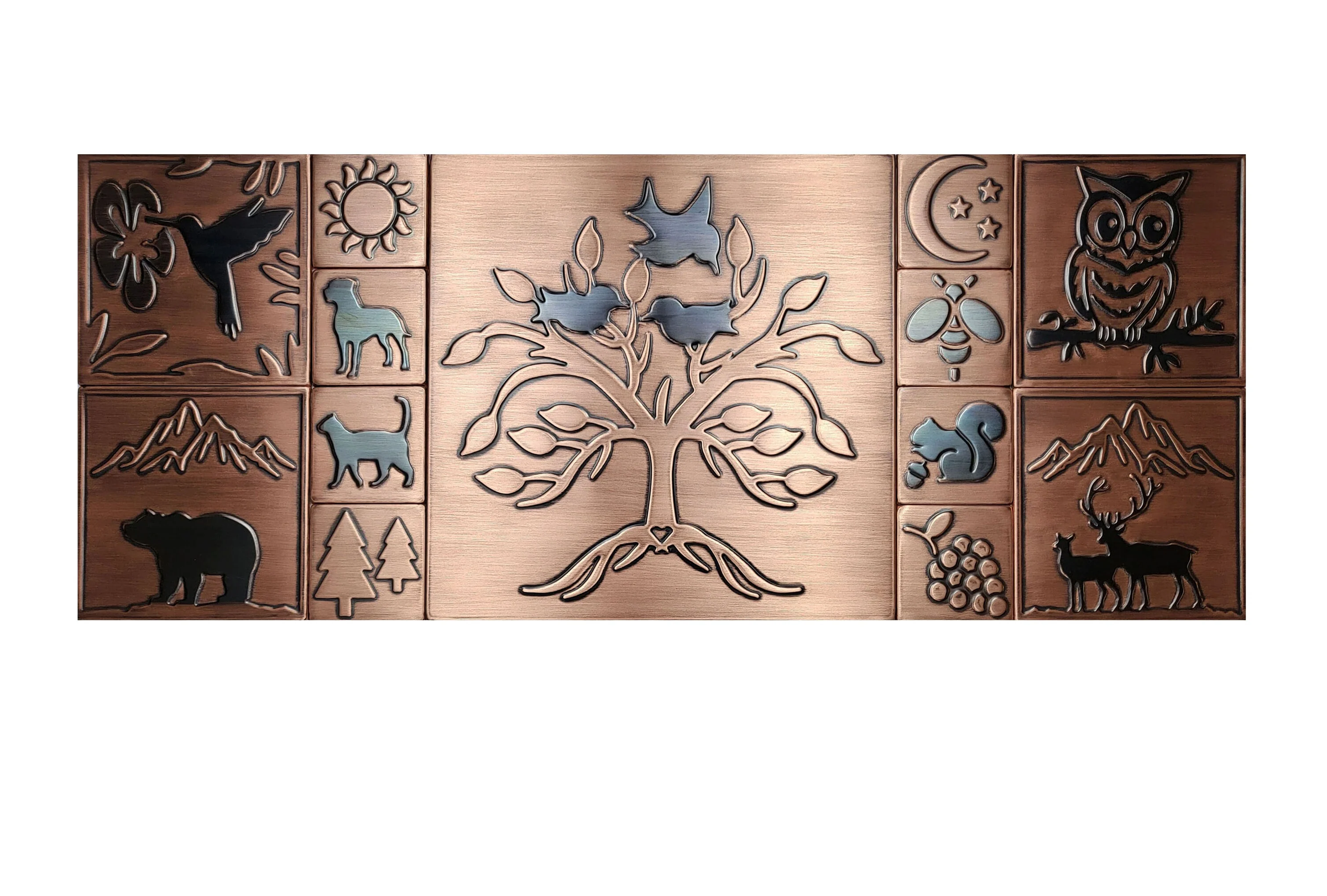 Animals and the Tree of Life – Set of 13 Tiles | Artistic metal tiles