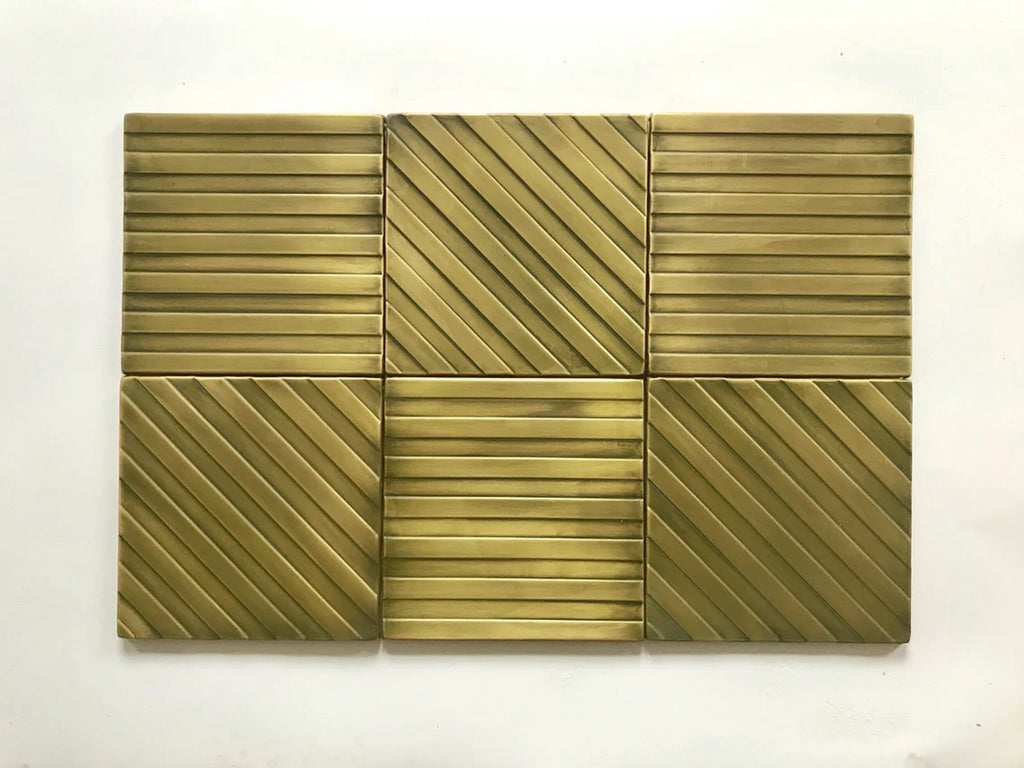 Stripes - Set of 6 Handmade copper tiles. Perfect for kitchen backsplash, livingroom, fireplace