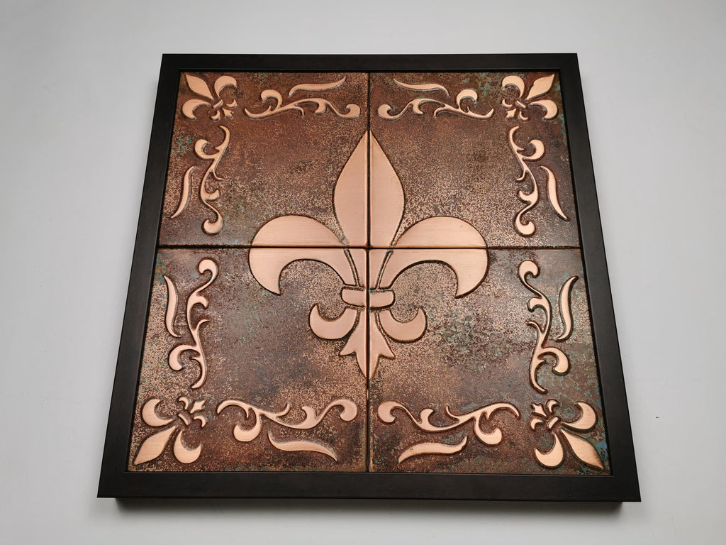 Fleur de Lis Wall Art – Framed Copper Tile Decor – Handmade French Gift for Her – Ready to Hang Luxury Home Accent