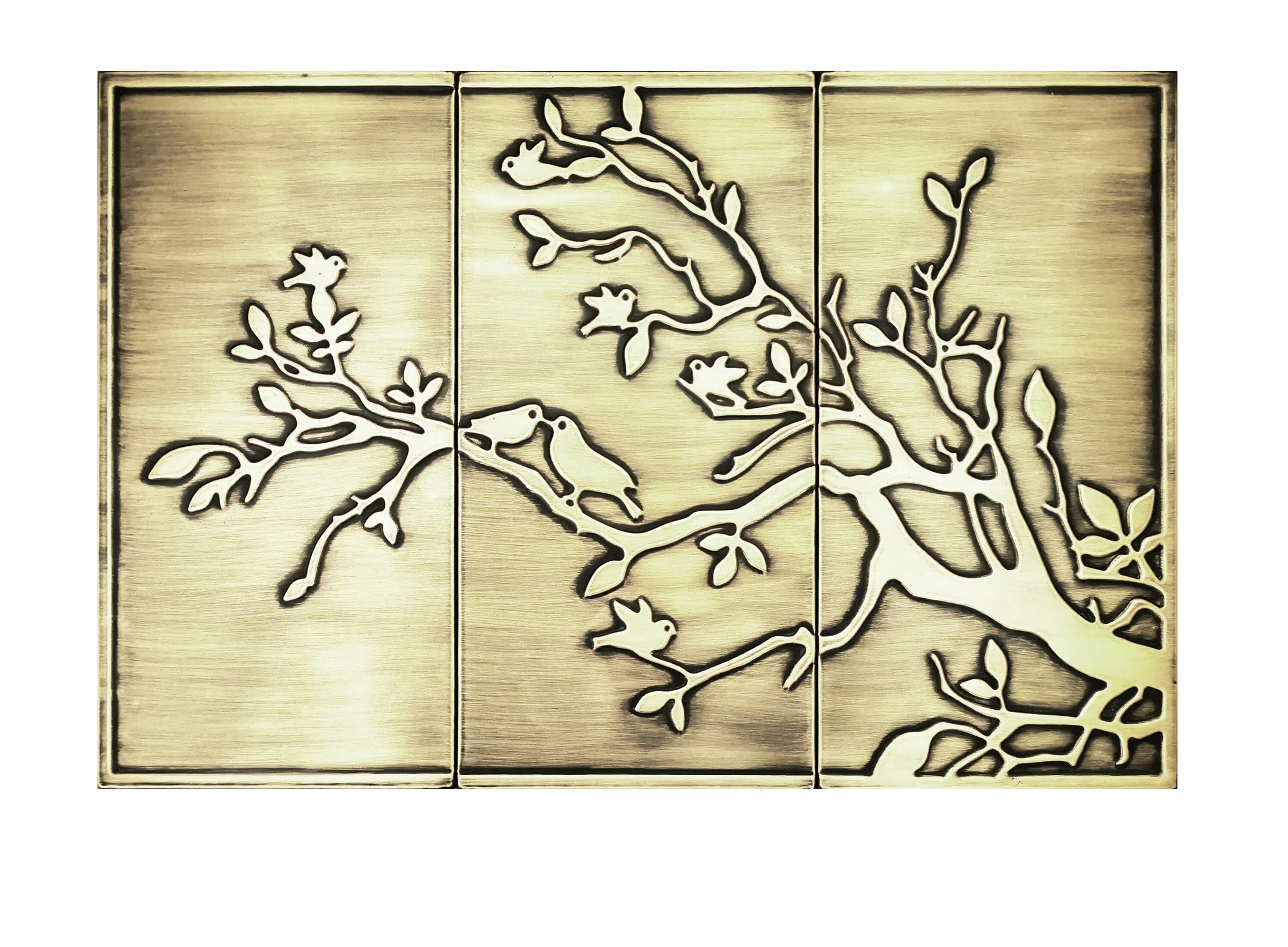 Birds on a Branch - Set of 3 Tiles | Artistic Metal Tiles