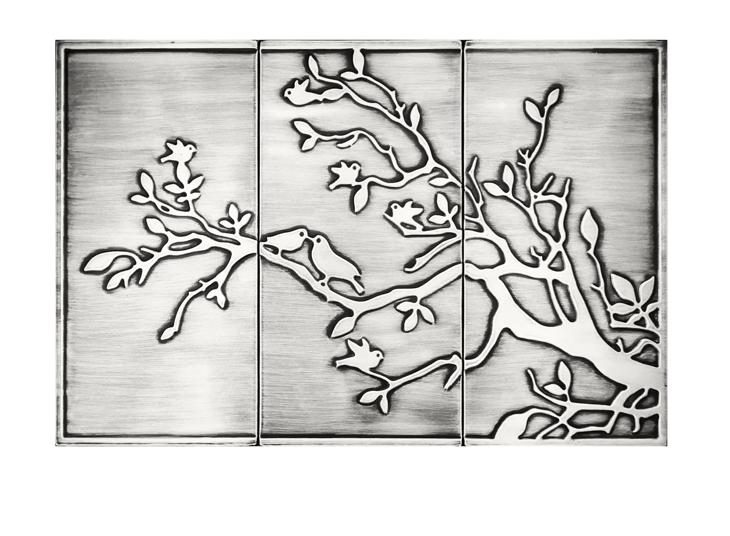 Birds on a Branch - Set of 3 Tiles | Artistic Metal Tiles