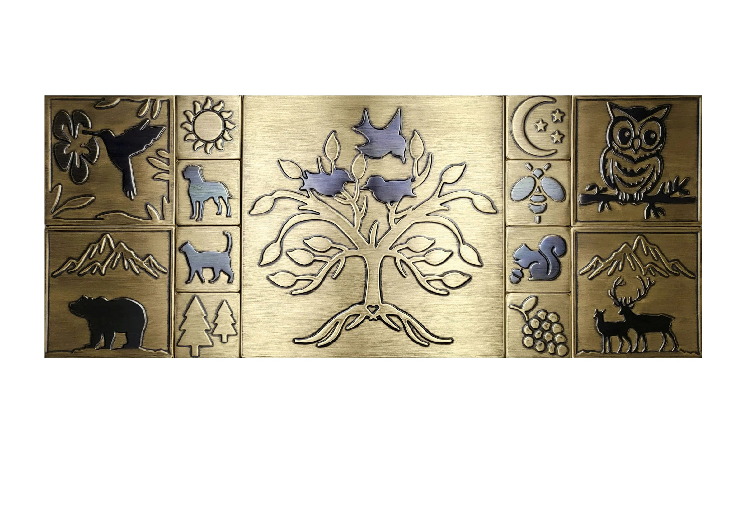 Animals and the Tree of Life – Set of 13 Tiles | Artistic metal tiles